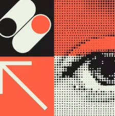 Formiture — A graphic panel — halftone eye, red arrow, circles