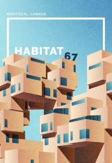 Formiture — A Habitat 67 poster — stacked cubes on blue