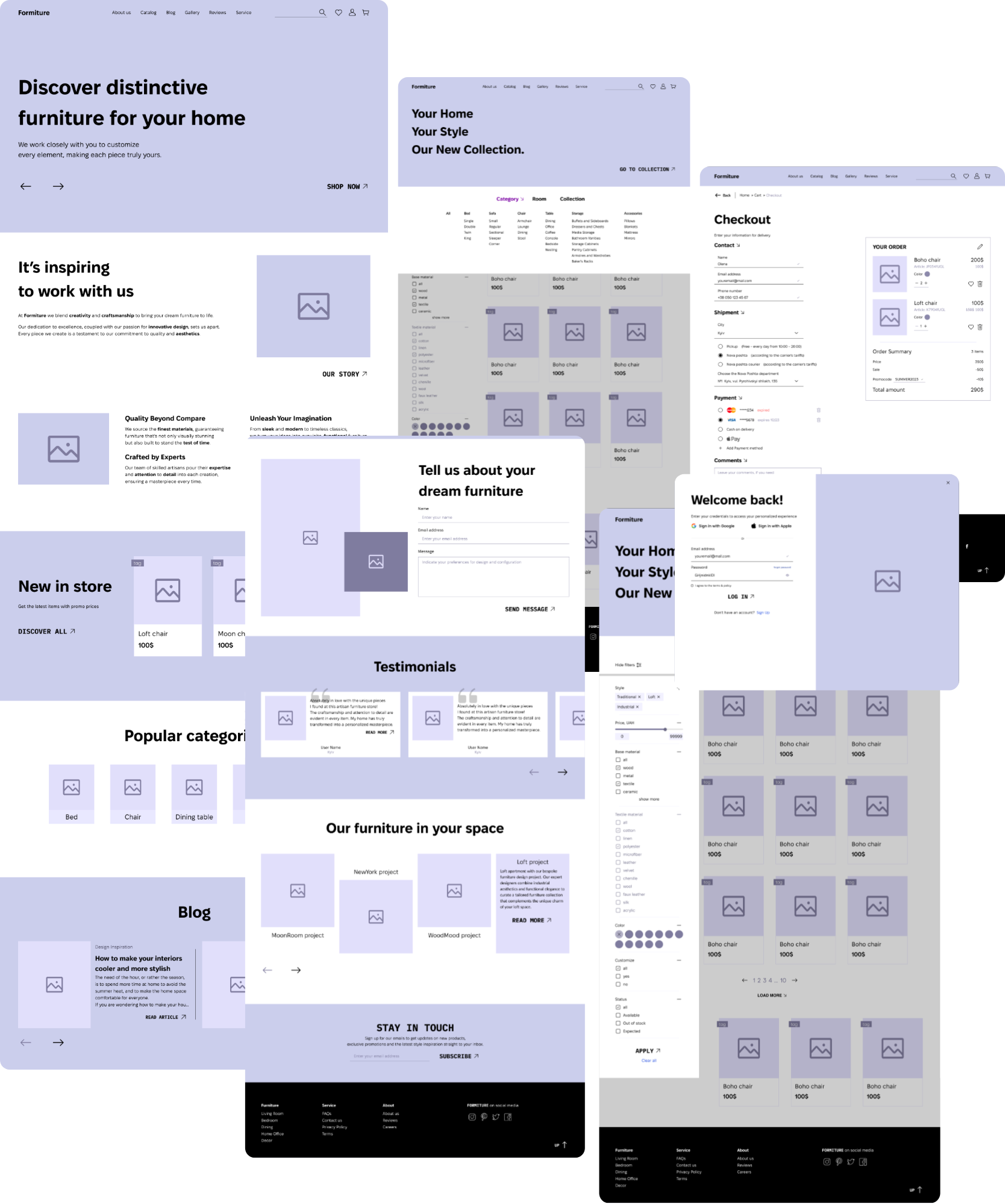 Formiture — The hi-fi wireframe set the usability test ran against
