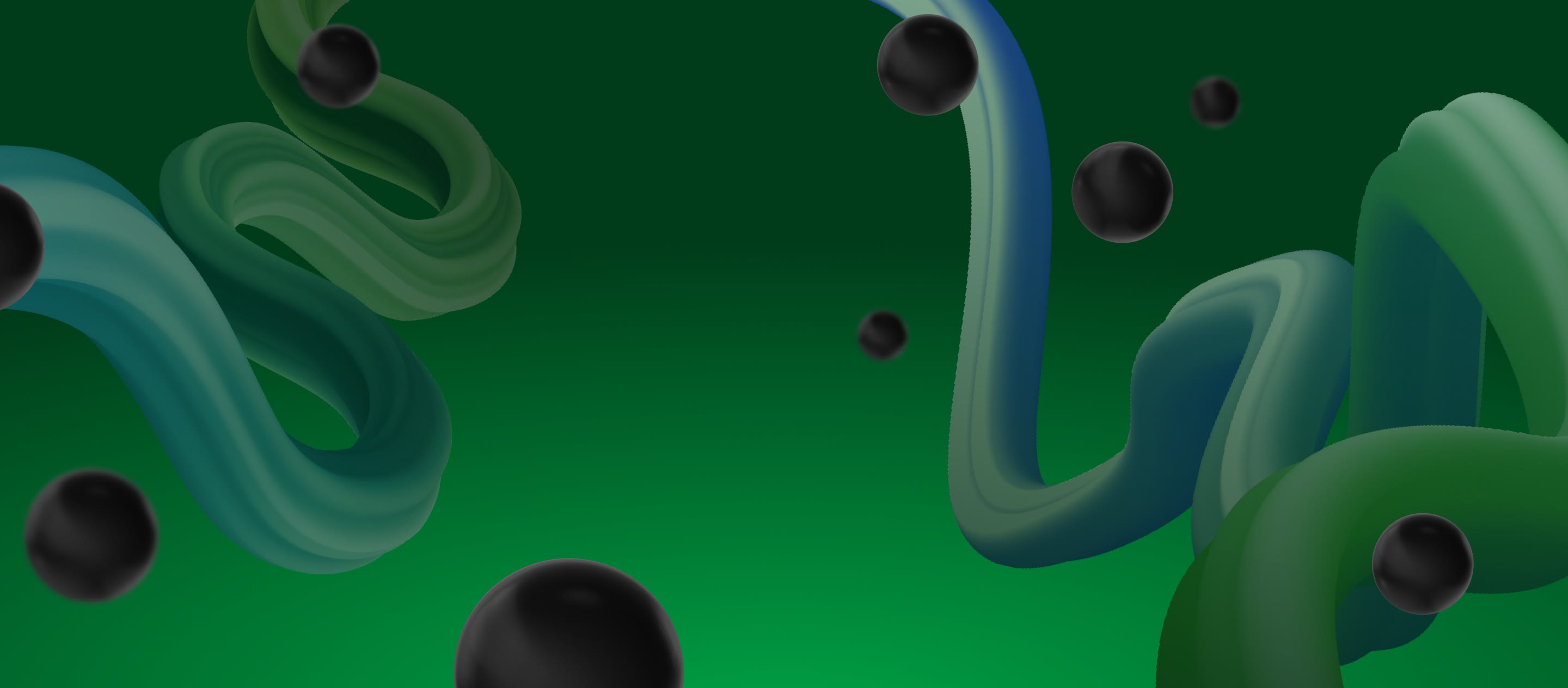 Black spheres and green ribbons visualising the Keycall mark and voice signal.