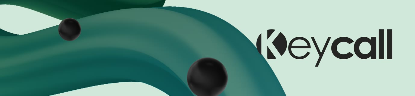 Keycall — The mark in ink on the pale-green tint, the ribbon turned teal beneath it
