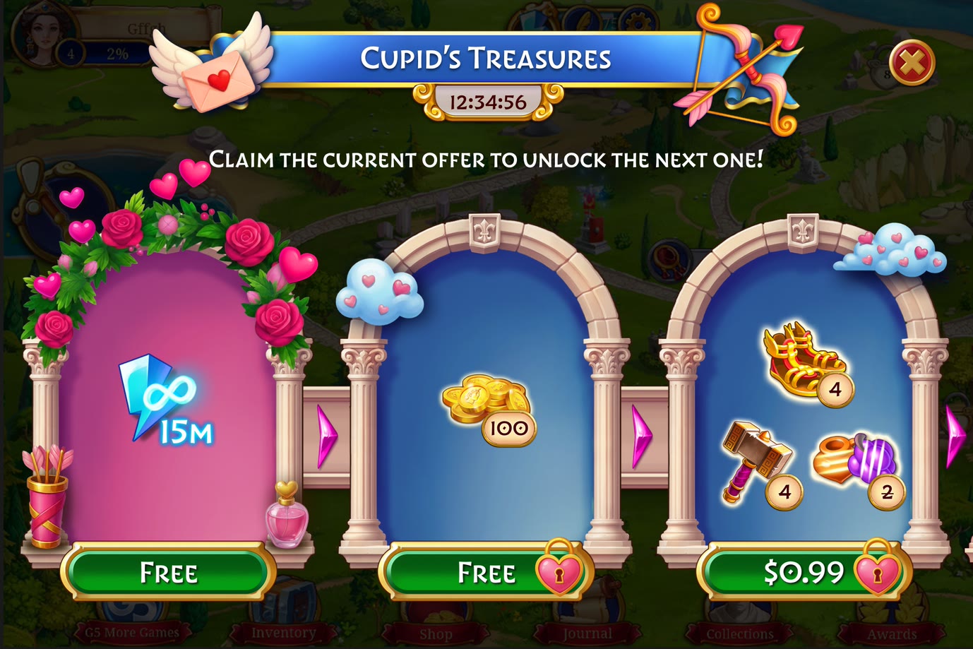 Playable Offers — The three-arch ladder for Valentine’s, roses and hearts over the arches