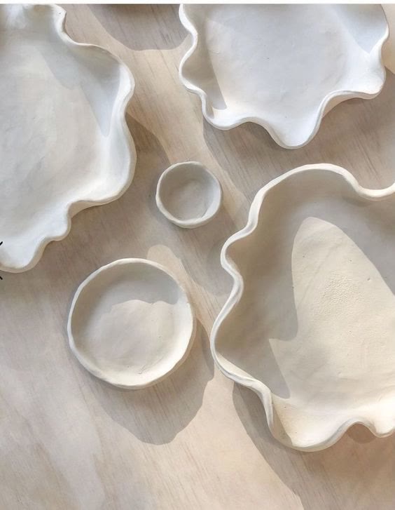 The Clay — White wave-edged ceramic dishes from above