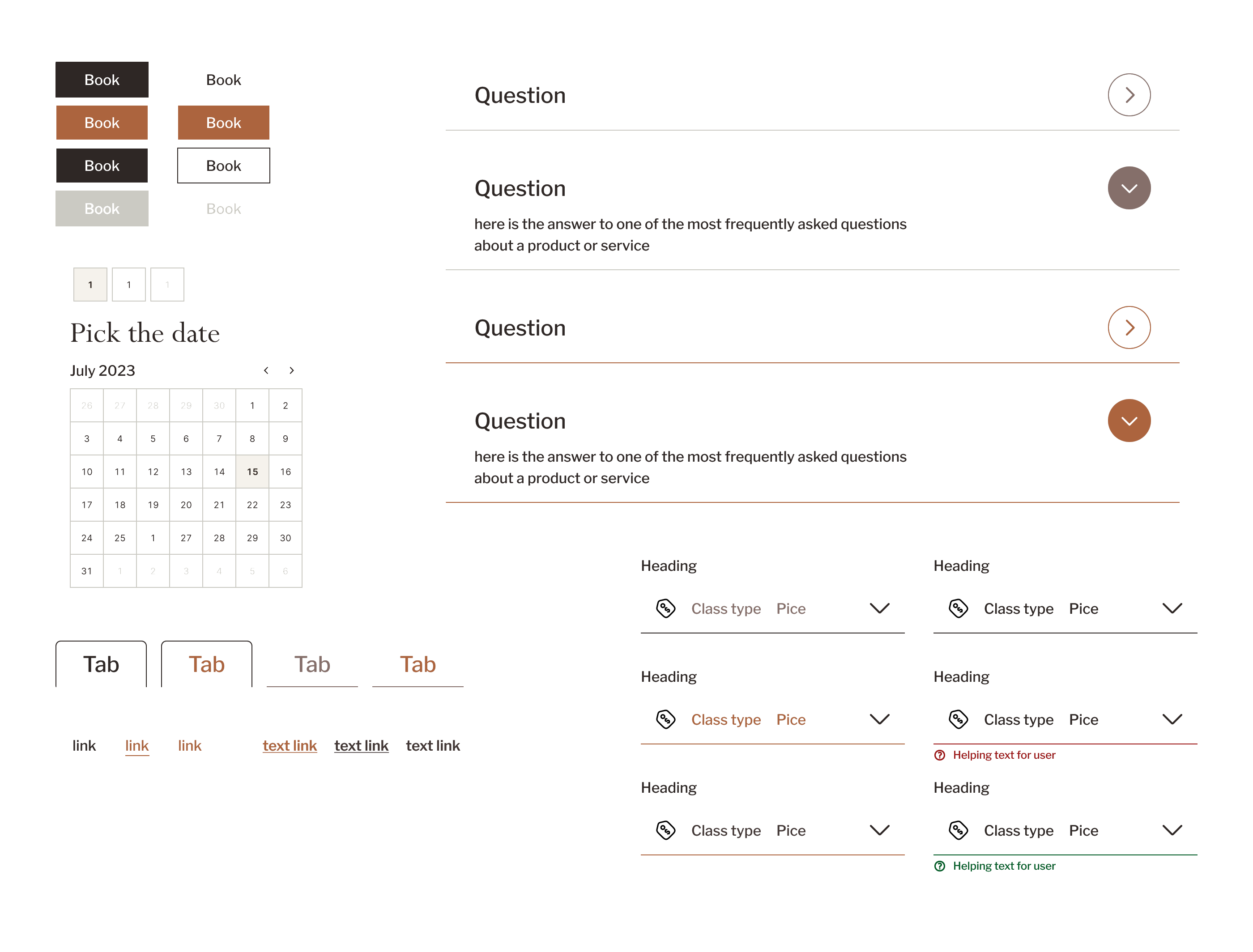 The Clay — Buttons, tabs, calendar, links, FAQ and form states